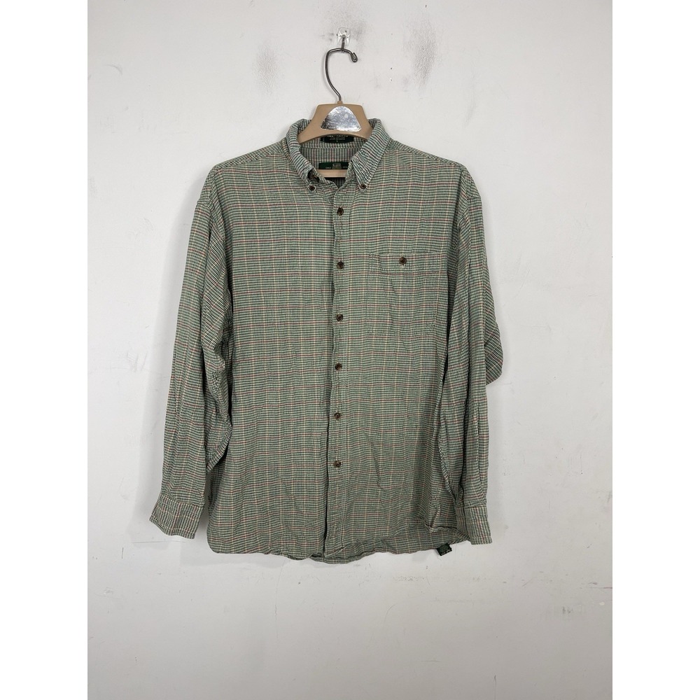 Orvis Mens Shirt Large Green Houndstooth Plaid Old Money Preppy VTG Button Up